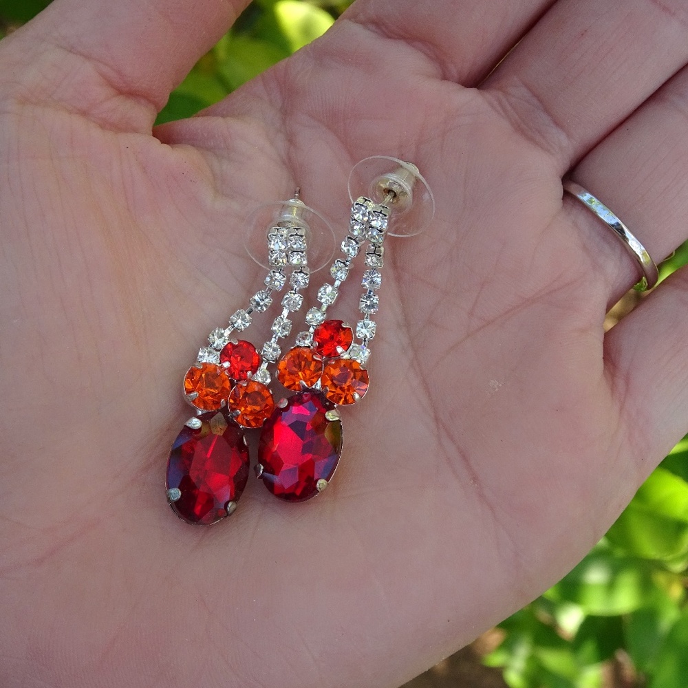Ruby Red & Fire Orange Phoenix Clear Crystal Silv… - image 7